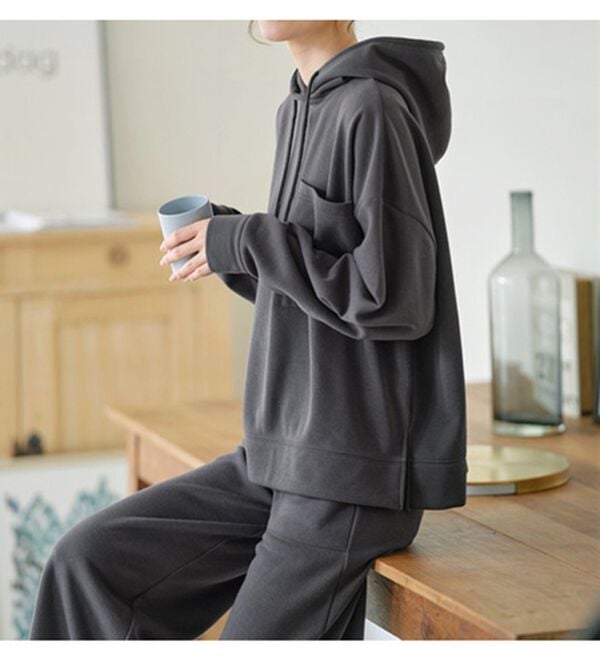 YU'NOW（ユナウ）の「裏起毛パーカー＆ワイドパンツセットアップ（パジャマ・ルームウェア）」｜詳細画像