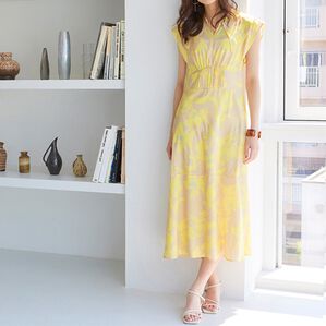 RANAN（ラナン）の「ウエストタック衿付ワンピース（その他ワンピース）」｜ベージュ系花柄