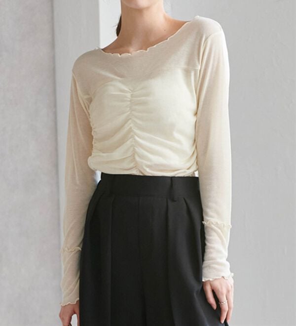 RANAN（ラナン）の「ギャザーデザインシアーTシャツ（Tシャツ）」｜詳細画像