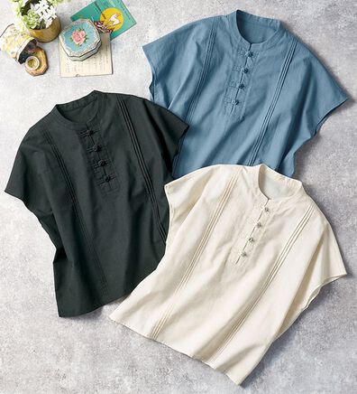 BELLUNA（ベルーナ）の「綿麻素材チャイナボタンゆったりブラウス（ブラウス）」