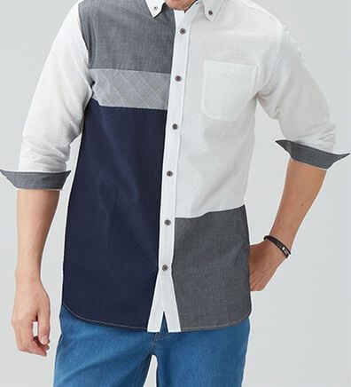 「＜ザ　ショップ　ティーケー＞異素材使いシアサッカー７分袖シャツ（メンズシャツ）」