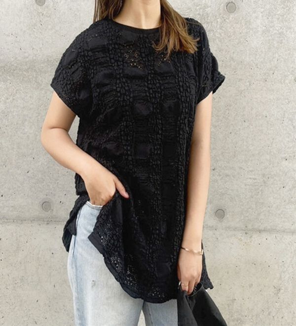 GeeRA（ジーラ）の「総レースフレンチスリーブＴシャツ（カットソー）」｜詳細画像