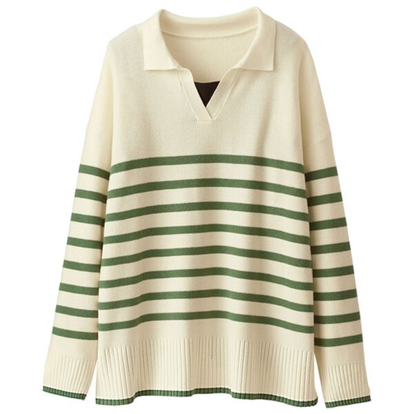 BELLUNA（ベルーナ）の「カジュアルを更新！ボーダー柄衿付セーター（ニット・セーター）」｜詳細画像