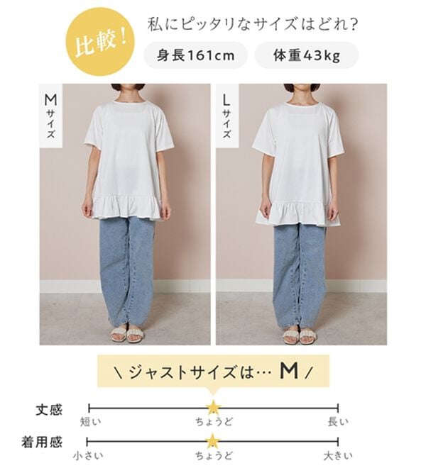 alotta（アロッタ）の「【接触冷感】すっきり細見え！裾フリルＡラインチュニックＴシャツ（チュニック）」｜詳細画像