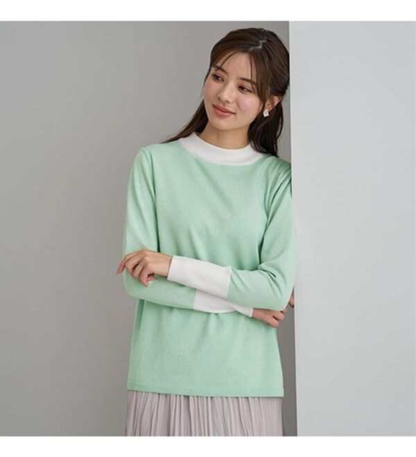 BELLUNA（ベルーナ）の「ラメ入り配色ニットプルオーバー（ニット・セーター）」｜詳細画像