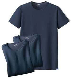 「【３枚組】＜フィラ＞肌側綿１００％風通すインナー（メンズ肌着・インナーウェア）」｜ネイビー3枚組 半袖丸首