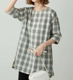 BELLUNA（ベルーナ）の「サッカー素材チェック柄チュニック（チュニック）」｜アイボリー系