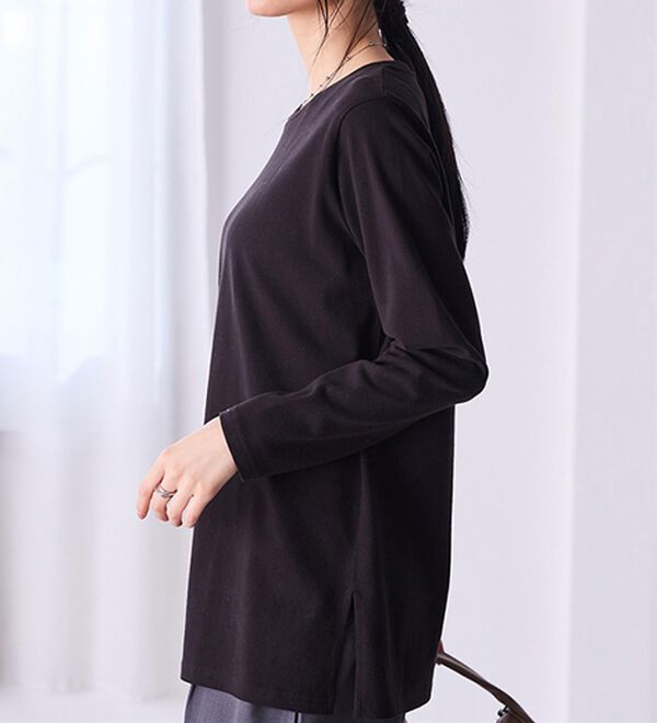 RANAN（ラナン）の「＜ＢＣ＞綿１００％&times;吸湿発熱！あったか裾スリットロングプルオーバー（カットソー）」｜詳細画像