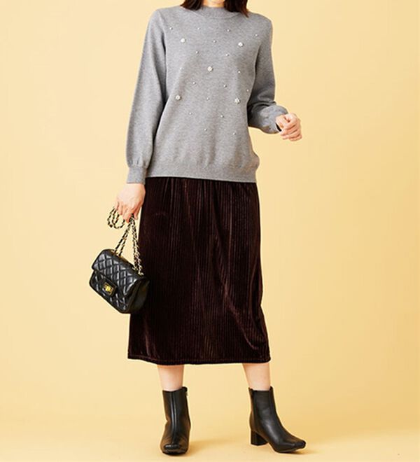 BELLUNA（ベルーナ）の「ベロア素材ナロースカート（ロングスカート）」｜詳細画像