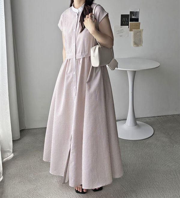 GeeRA（ジーラ）の「クレリック配色ウエストギャザーシャツワンピ―ス（シャツワンピース）」｜詳細画像