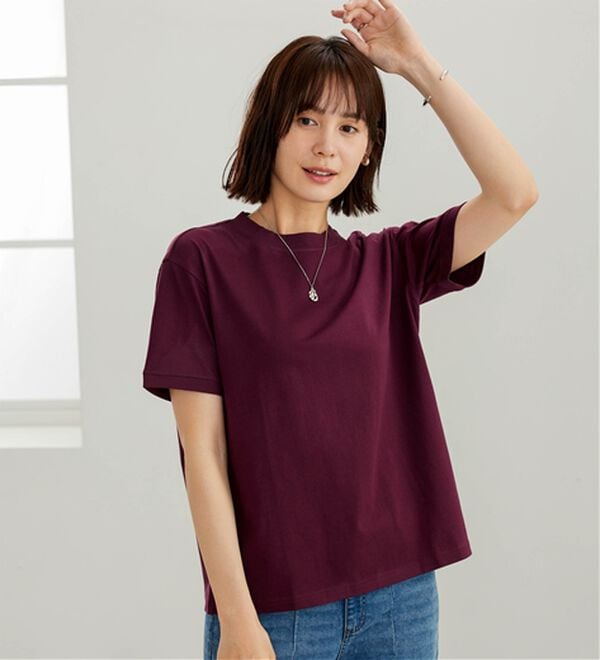 BELLUNA（ベルーナ）の「綿１００％大人顔サマ見えＴシャツ（Tシャツ）」｜ボルドー