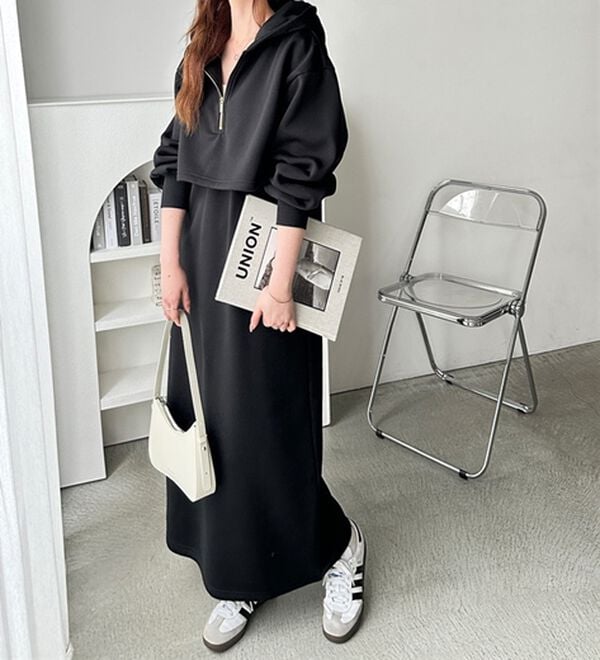 GeeRA（ジーラ）の「セットアップ風ハーフジップワンピース（カットソーワンピース）」｜詳細画像