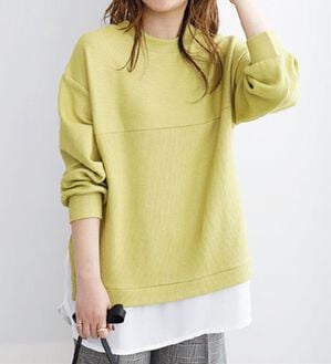 BELLUNA（ベルーナ）の「切替デザインレイヤード風チュニック（チュニック）」｜イエローグリーン&times;白