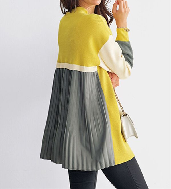 BELLUNA（ベルーナ）の「バックプリーツ切替配色ニットチュニック（チュニック）」｜詳細画像