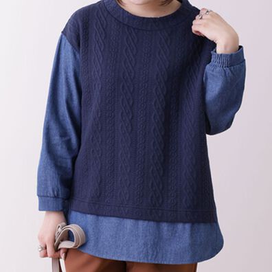 BELLUNA（ベルーナ）の「ケーブルジャカード切替重ね着風チュニック（チュニック）」