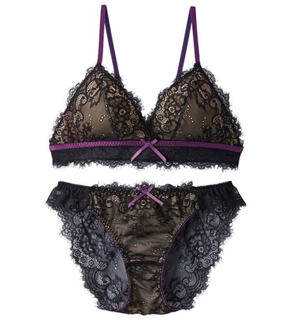 YU'NOW（ユナウ）の「アイラッシュレースのブラレット＆ショーツセット（ブラジャー＆ショーツセット）」｜ブラック