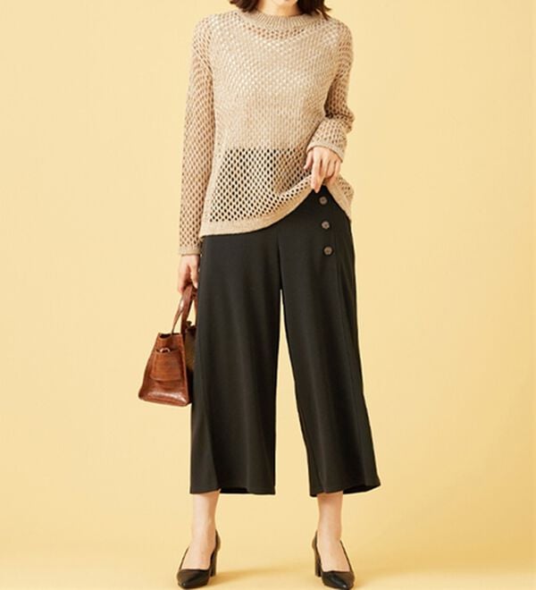 BELLUNA（ベルーナ）の「ジョーゼット素材サイドボタンワイドパンツ（ワイドパンツ・ガウチョ）」｜詳細画像