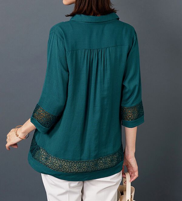 BELLUNA（ベルーナ）の「【店舗・ネット限定】袖＆裾レースデザインシャツチュニック（チュニック）」｜詳細画像