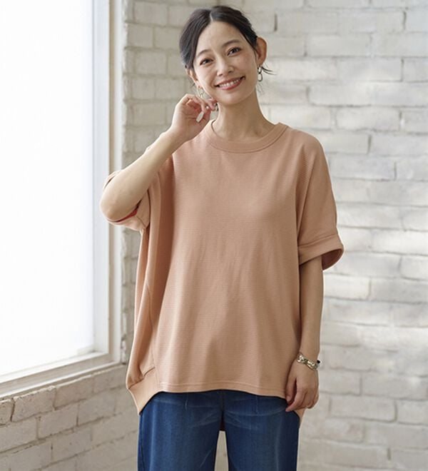BELLUNA（ベルーナ）の「ヒンヤリ！ワッフル素材ゆったりプルオーバー（カットソー）」｜詳細画像