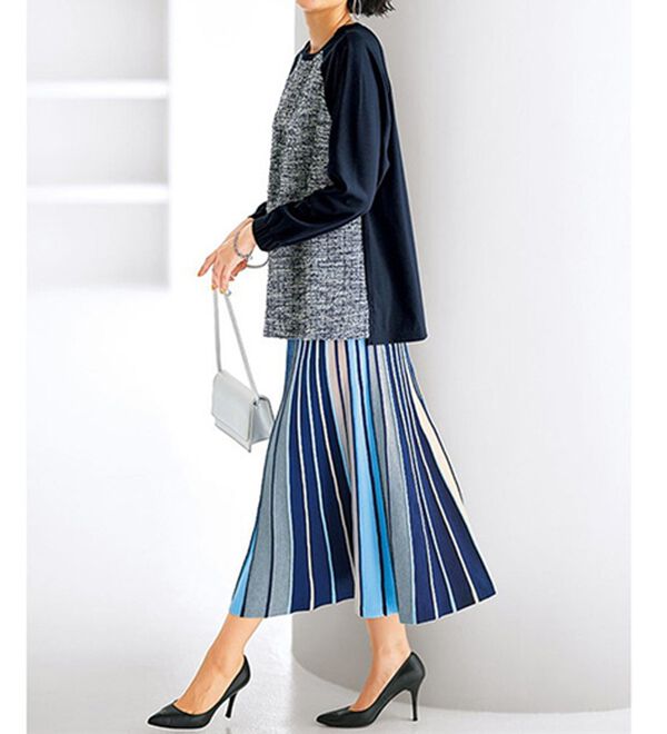 BELLUNA（ベルーナ）の「ツイード調切替デザインプルオーバー（カットソー）」｜詳細画像