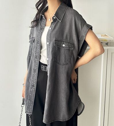 GeeRA（ジーラ）の「着回し自在！フレンチスリーブデニムシャツ（シャツ）」