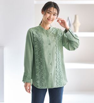 BELLUNA（ベルーナ）の「お出かけに！レース使いブラウス（ブラウス）」｜グリーン