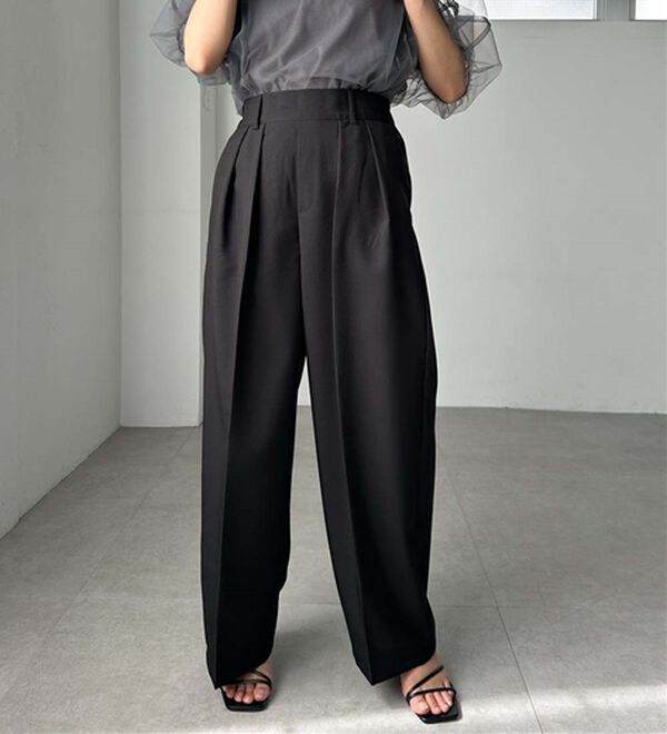 RANAN（ラナン）の「【選べる股下】きれい見え２タックワイドスラックス（ワイドパンツ・ガウチョ）」｜詳細画像