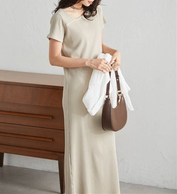 RANAN（ラナン）の「アシメネックハーフスリーブリブワンピース（その他ワンピース）」｜詳細画像