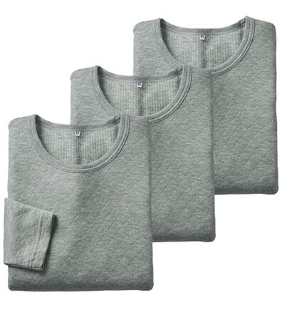 「【３枚組】丸編み仕様の軽ふわキルトインナー　長袖丸首（メンズ肌着・インナーウェア）」