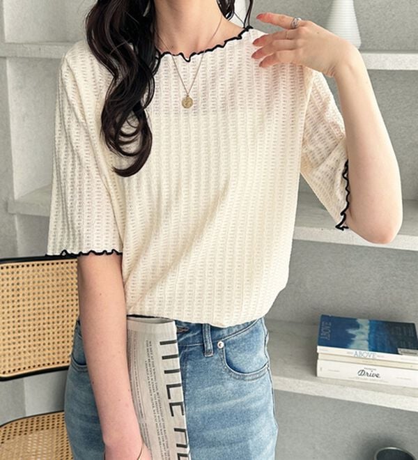 GeeRA（ジーラ）の「配色メロー５分袖表面感カットソー（カットソー）」｜詳細画像