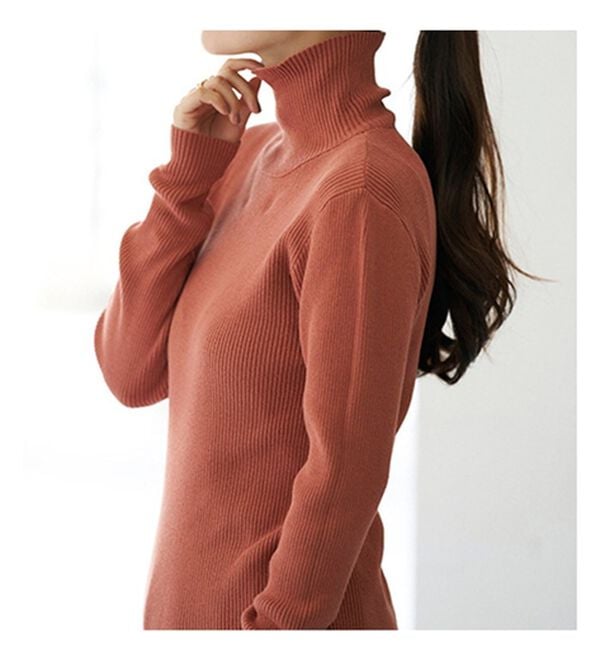 BELLUNA（ベルーナ）の「＜＆ｃｏｃｏｃｈｉ＞ハピネスコットン100％&times;吸湿発熱リブタートルニット（ニット・セーター）」｜詳細画像