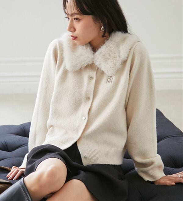RANAN（ラナン）の「ヤクライクファー衿カーデ（ニットカーディガン）」｜詳細画像