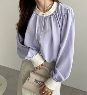 GeeRA（ジーラ）の「前後２ＷＡＹバイカラーブラウス（ブラウス）」｜ブルー系