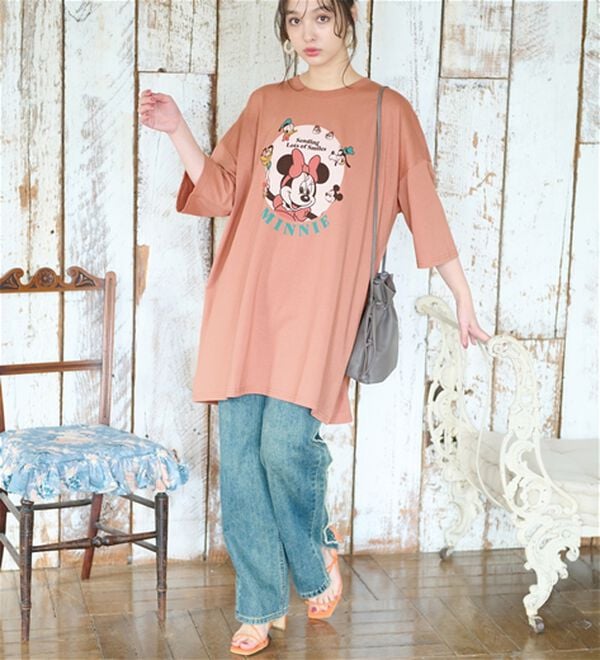 BELLUNA（ベルーナ）の「＜Ｄｉｓｎｅｙ＞【ミニー】ビッグ7分袖プリントTシャツ（Tシャツ）」｜詳細画像