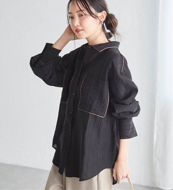 RANAN（ラナン）の「配色パイピングシアーシャツ（シャツ）」｜詳細画像