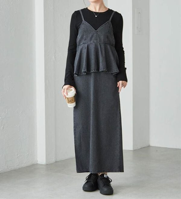 RANAN（ラナン）の「デニムペプラムキャミワンピース（ロングワンピース）」｜詳細画像