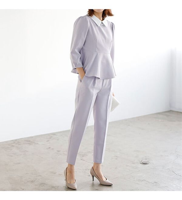 GeeRA（ジーラ）の「ミニ衿ペプラムデザインセットアップ（パンツスーツ）」｜詳細画像