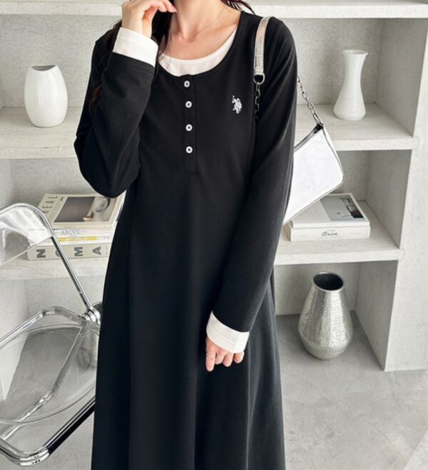 GeeRA（ジーラ）の「【U.S.POLOASSN】レイヤード風ヘンリーネックワンピース（カットソーワンピース）」｜詳細画像