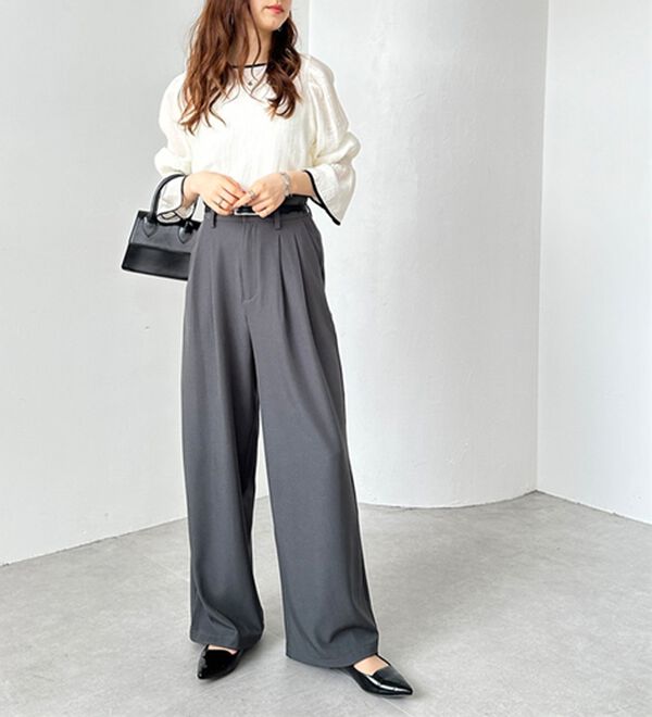 GeeRA（ジーラ）の「着心地抜群！ハイウエストダブルタックワイドパンツ（フルレングスパンツ）」｜詳細画像