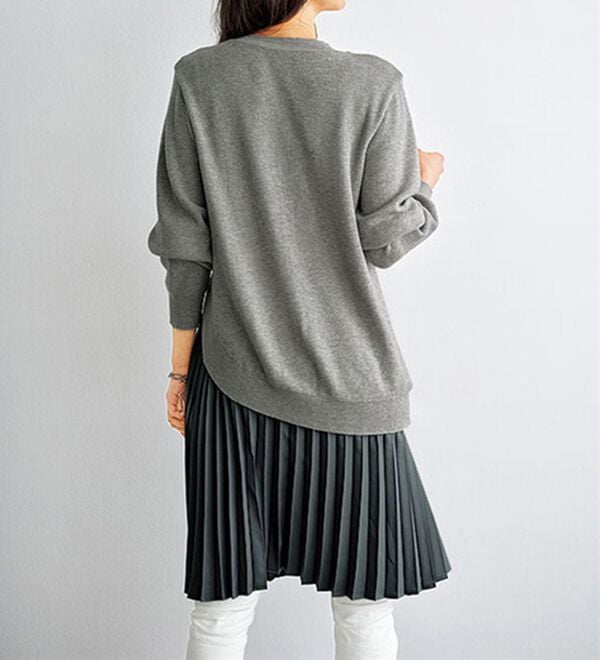 BELLUNA（ベルーナ）の「裾ラウンドニットプリーツ切替チュニック（チュニックワンピース）」｜詳細画像
