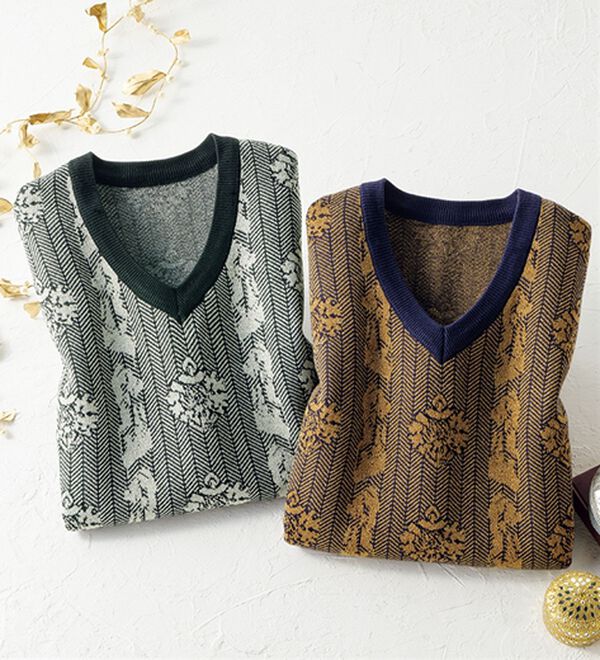 ルフラン（ルフラン）の「【２色組】ラメ入り＊Ｖネックニットベスト（ベスト）」｜2色組