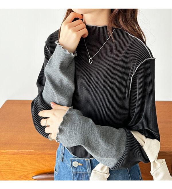 GeeRA（ジーラ）の「異素材ドッキング配色メロープルオーバー（カットソー）」｜詳細画像