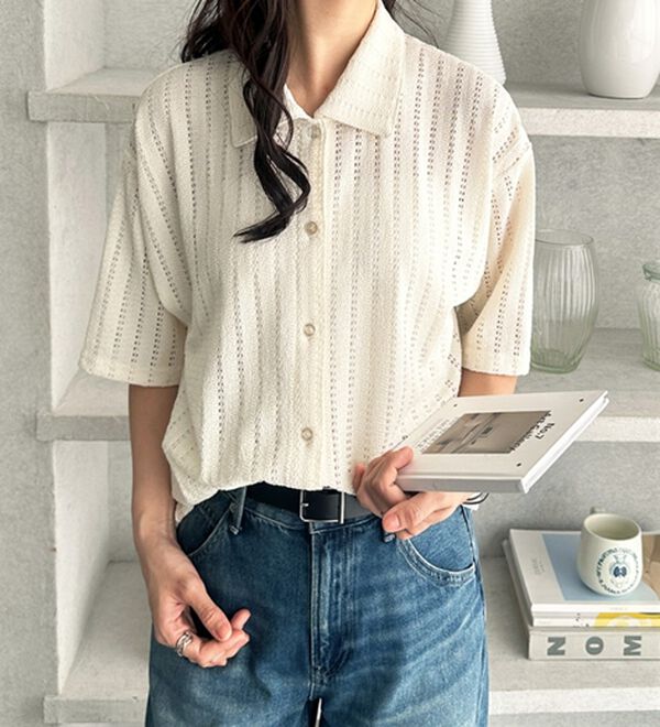 GeeRA（ジーラ）の「透かし編カットソーポロ衿シャツ（シャツ）」｜詳細画像