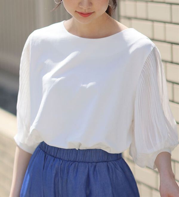 A HAPPY MARILYN（アハッピーマリリン）の「選べる袖異素材 キレイめカットソー 半袖 プルオーバー（カットソー）」｜詳細画像