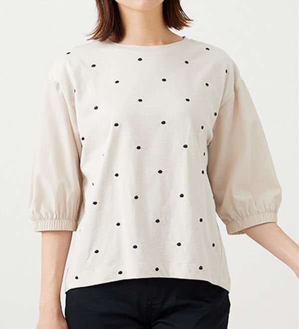 BELLUNA（ベルーナ）の「ドット刺しゅうデザイン袖切替プルオーバー（カットソー）」｜詳細画像