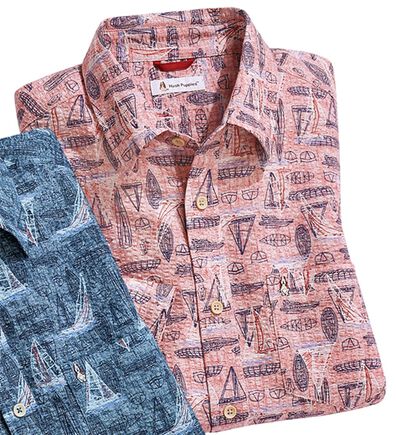 「＜ハッシュパピー＞総柄リップル７分袖シャツ（メンズシャツ）」