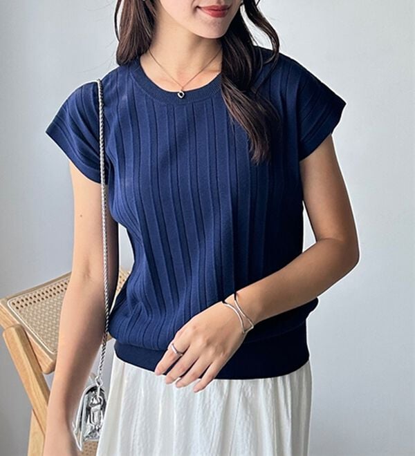 GeeRA（ジーラ）の「プリーツ編フレンチスリーブリブトップス（ニット・セーター）」｜詳細画像