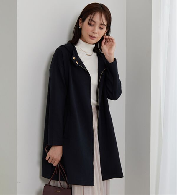 BELLUNA（ベルーナ）の「衿デザインロング丈パーカー（パーカー）」｜ネイビー