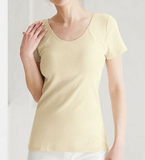 LAVIENNE（ラヴィエンヌ）の「綿１００％サラッと汗取りインナー　カップ付きインナー　半袖＜ラヴィクールナチュラル＞（ブラトップ・カップ付きインナー）」｜詳細画像