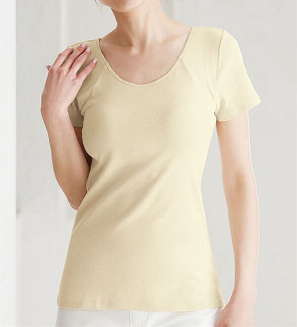 LAVIENNE（ラヴィエンヌ）の「綿１００％サラッと汗取りインナー　カップ付きインナー　半袖＜ラヴィクールナチュラル＞（ブラトップ・カップ付きインナー）」｜詳細画像